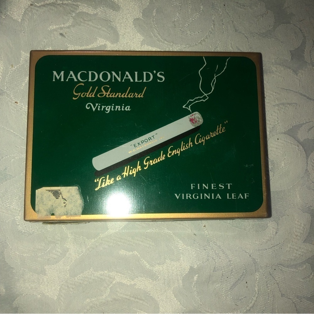 VINTAGE Macdonald's Gold Standard Cigarette Tin 6” x 4.3”